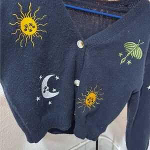 SHEIN Navy Sweater with Sun and Moon Embroidery